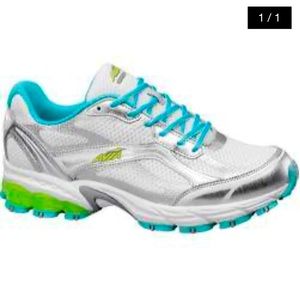 Womens 6.5‎ Avia white/winter blue/yellow glow/steel grey running shoes